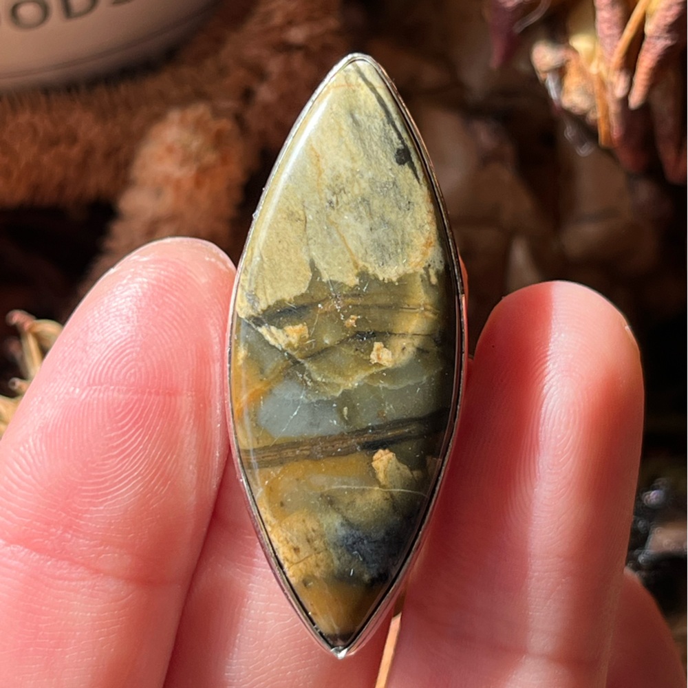 Size 7 925 silver plated picture jasper‎ ring